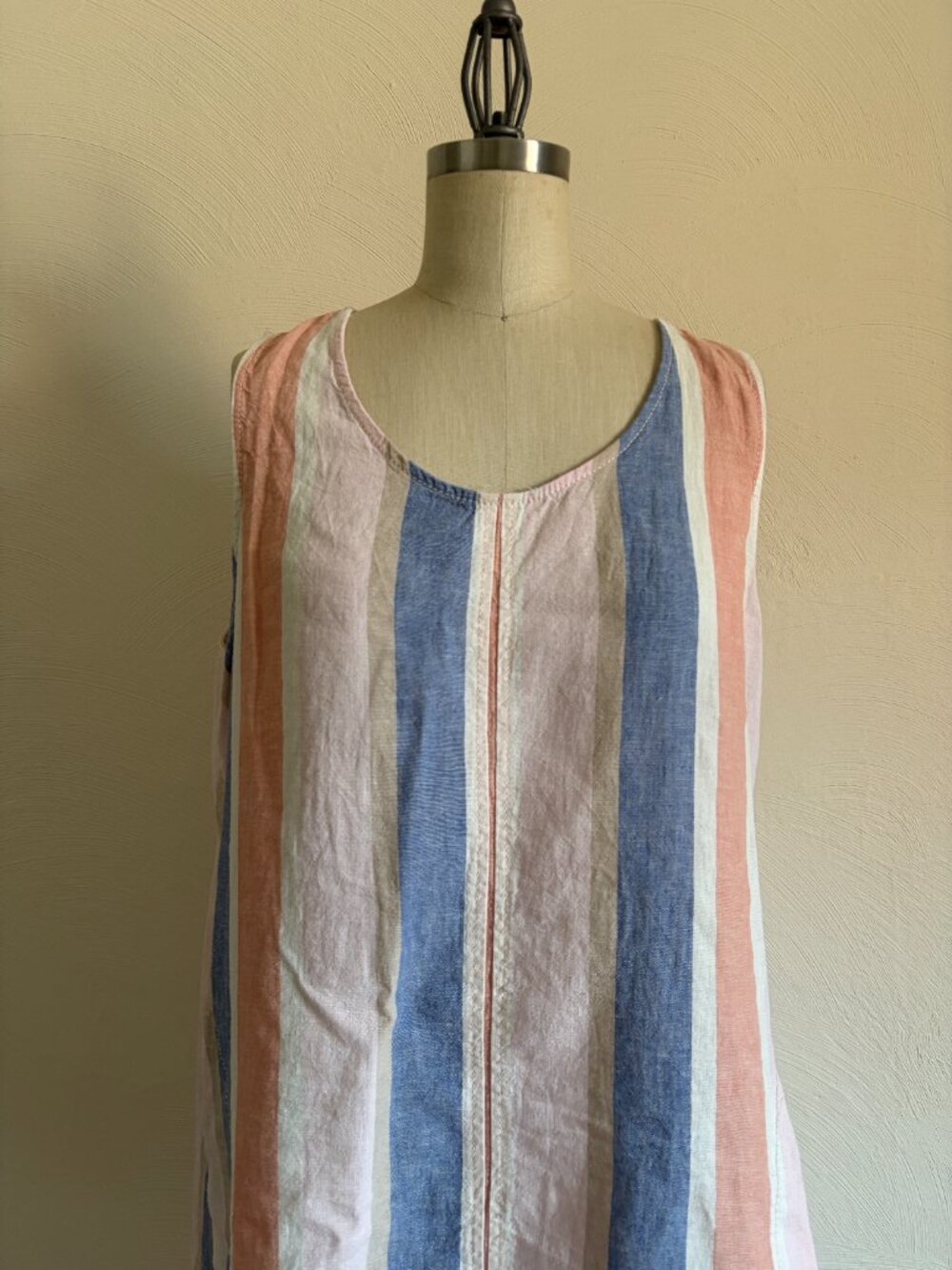 Max Studio Linen Blend Striped Shift Dress Sleeveless Pastel Pink Blue Large - Picture 7 of 7